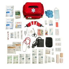 UPPAHEALTH trauma supplies neatly arranged inside a durable emergency bag.