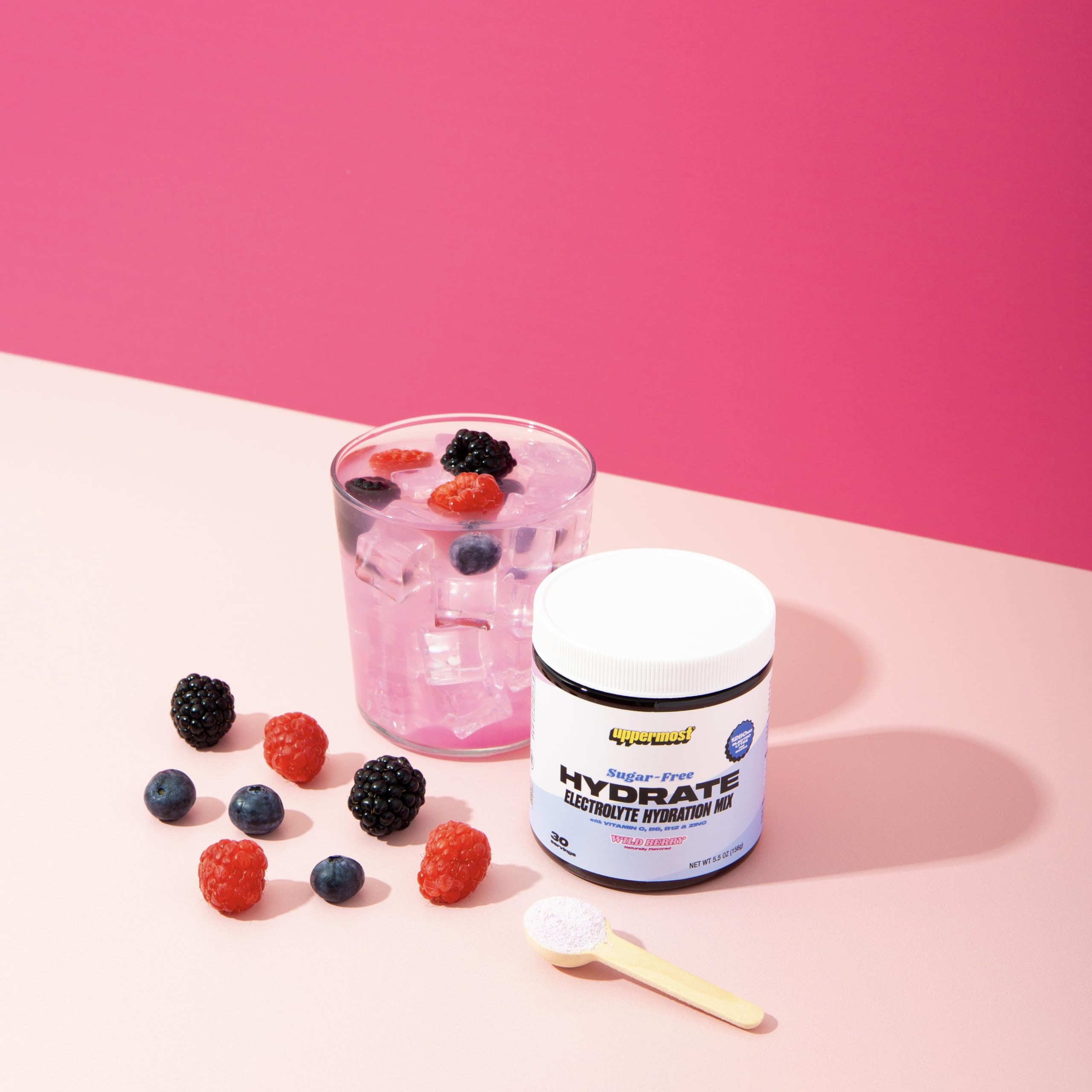 UPPERMOST Hydrate Wild Berry scoop, precise serving for Keto-friendly hydration.