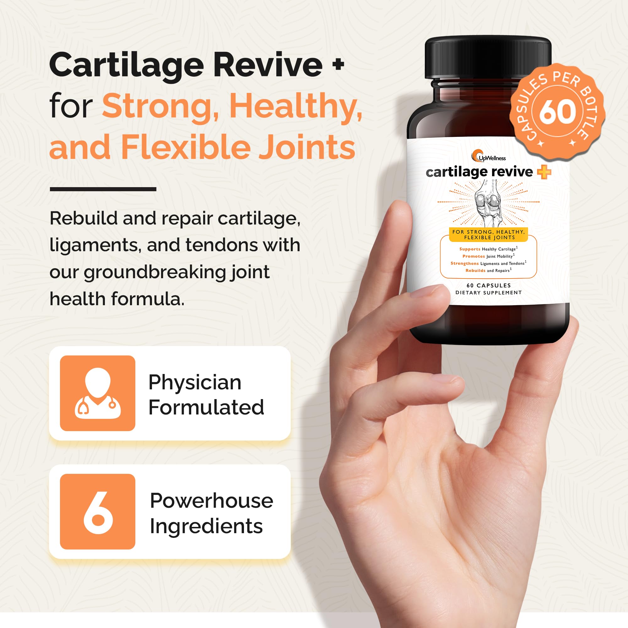 UpWellness Cartilage Revive ingredient D-Glucosamine, highlighting cartilage-supporting potential.