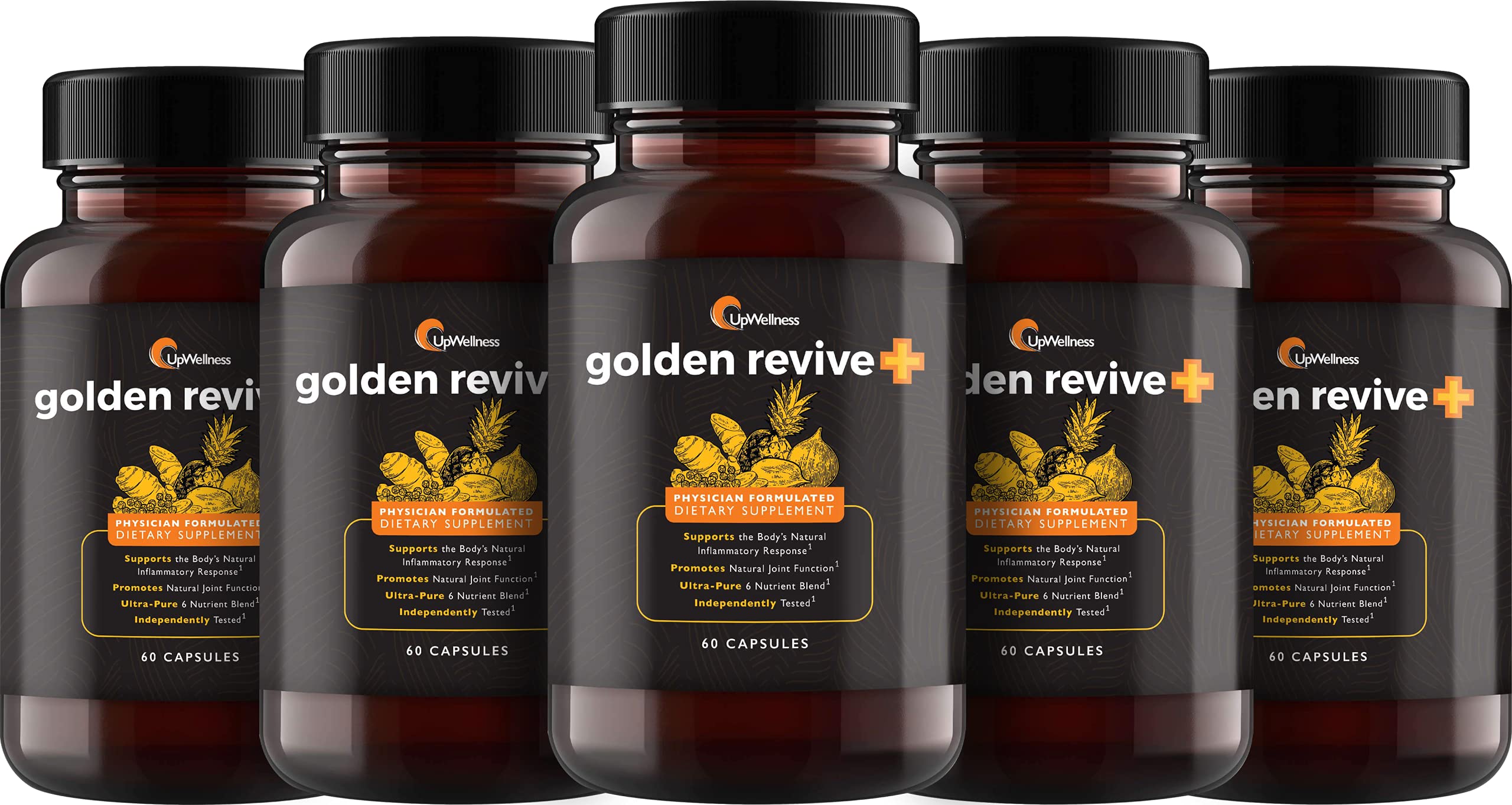 UpWellness Golden Revive bottle close-up showing daily joint support capsules