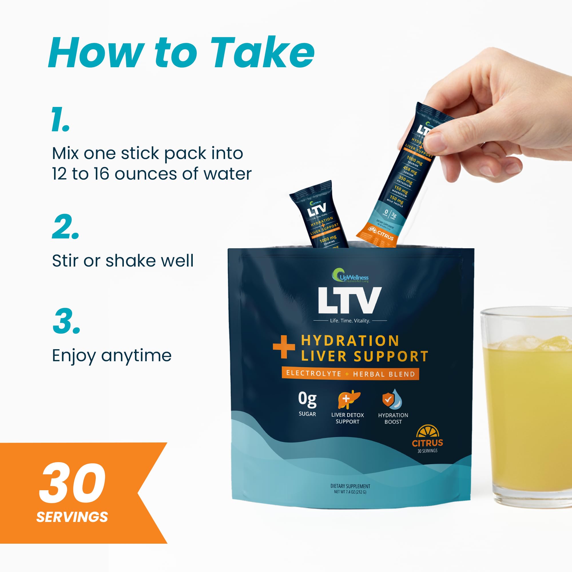 UpWellness LTV scoop demonstrates serving size for daily use.