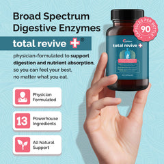 UpWellness Total Revive+ label detail shows ingredients addressing gut comfort.