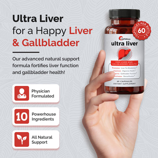 UpWellness Ultra Liver capsules closeup, easy-to-swallow capsules for consistent daily wellness support.