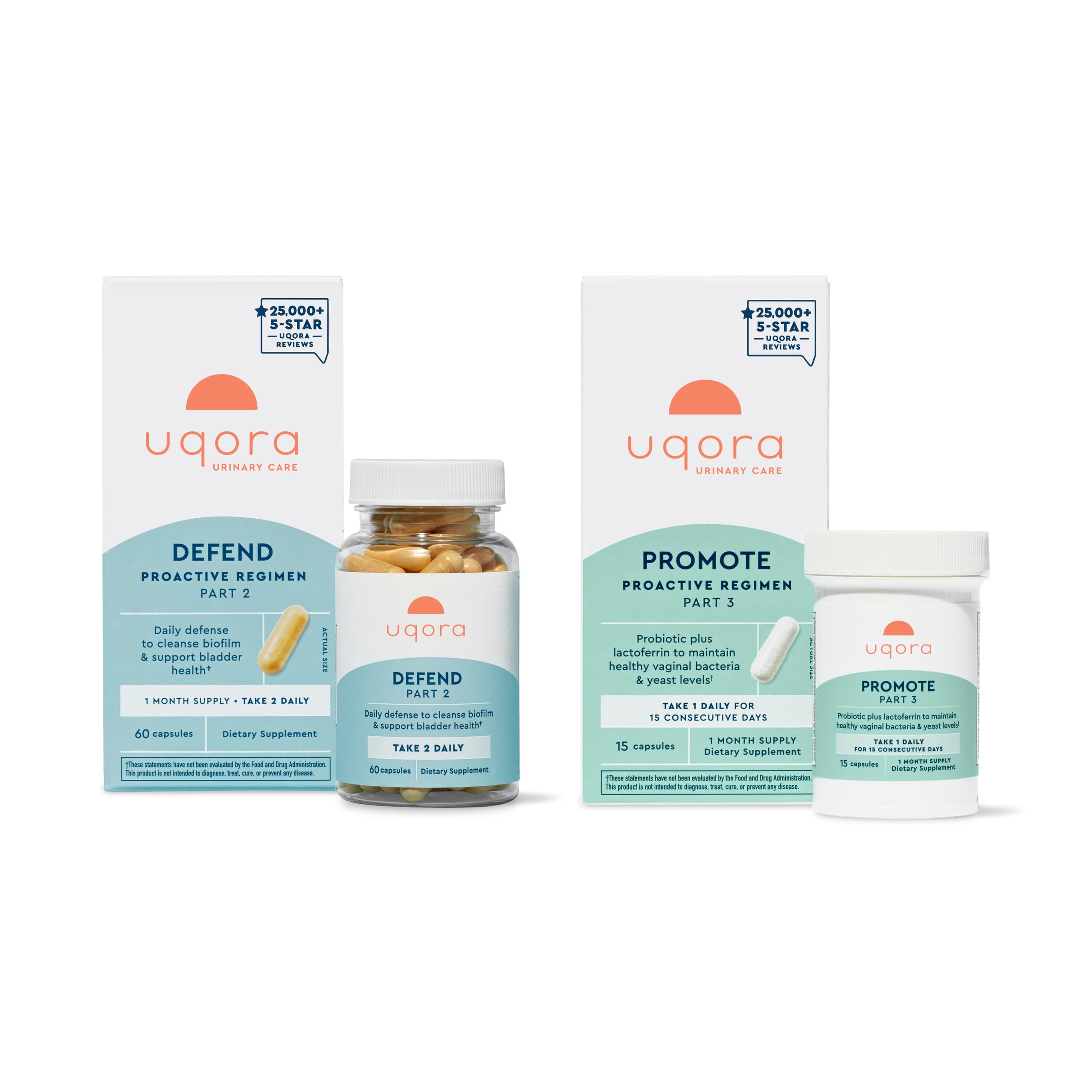 Uqora Defend bottle with capsules for daily bladder support and biofilm cleansing.