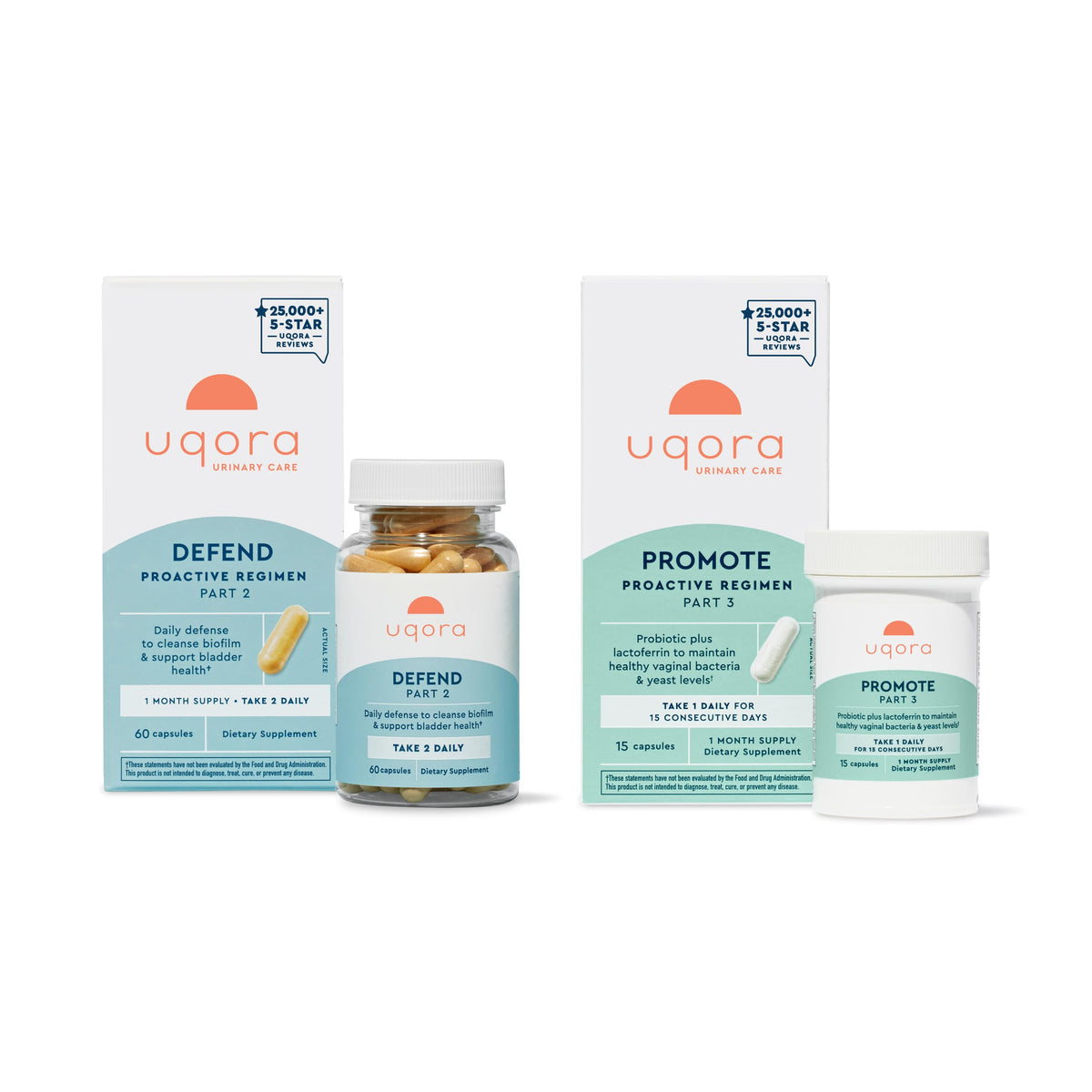 Uqora Defend bottle with capsules for daily bladder support and biofilm cleansing.