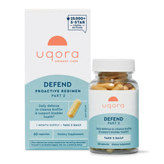 Uqora Defend bottle front view showing daily urinary support potential