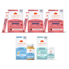 Uqora Flush Advanced+ drink mix canister with cranberry and D‑mannose for urinary support.