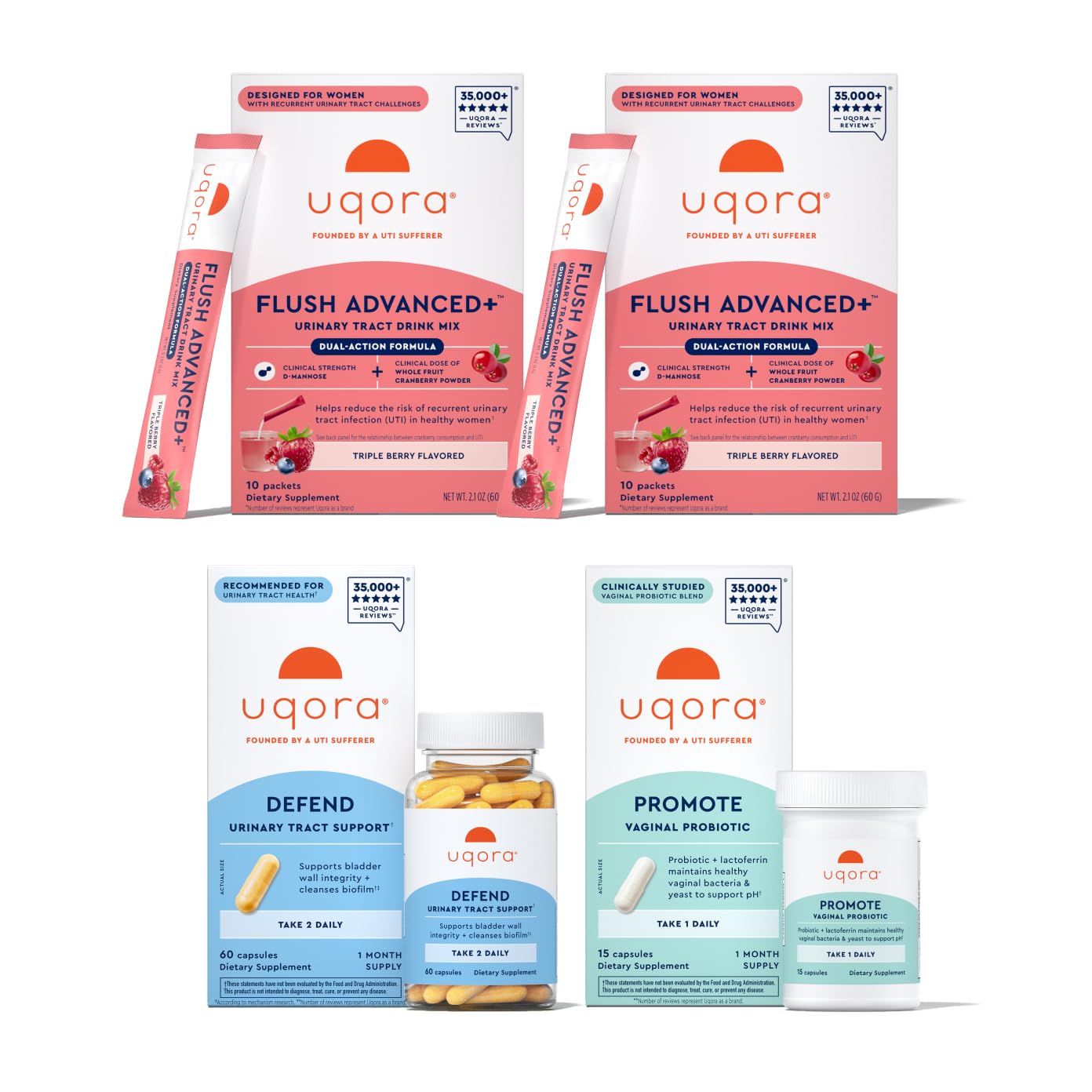 Uqora Flush Advanced+ drink mix ready to blend into a daily urinary health routine