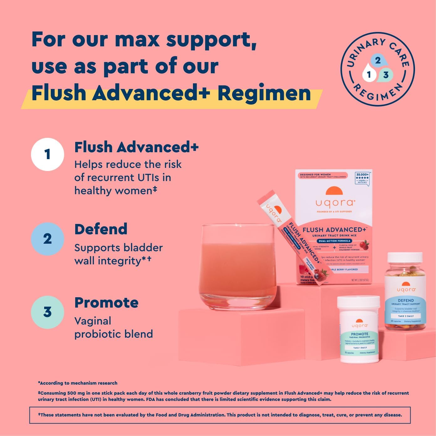 Uqora Flush Advanced Plus gluten-free vegan label on packaging