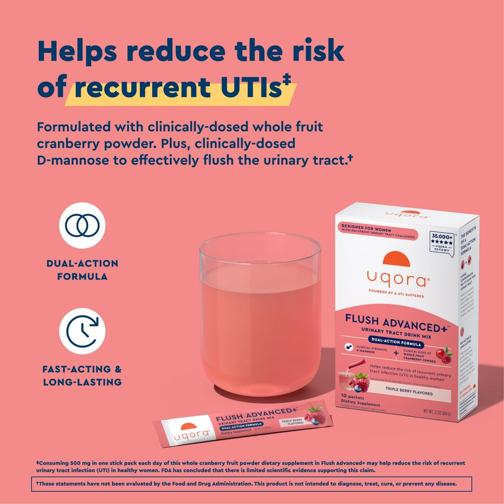 Uqora Flush Advanced Plus vitamin C bottle visible for immune support potential