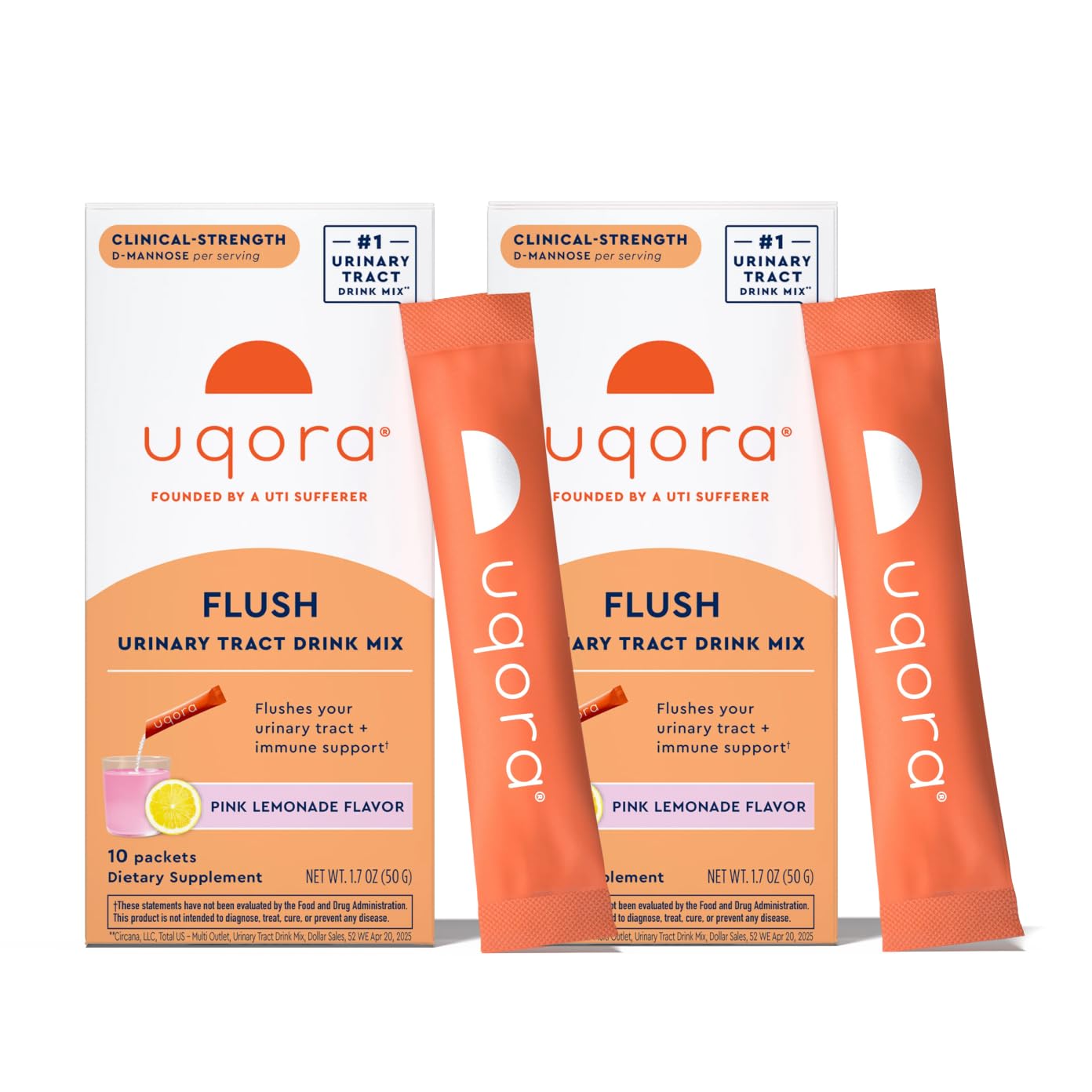 Uqora Flush pink lemonade packet poured into water for daily urinary routine
