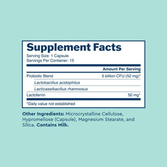 Uqora Promote bottle label close-up highlighting gluten-free formula and probiotic strains