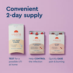 Uqora UTI kit in home scene, highlighting convenient at-home care.