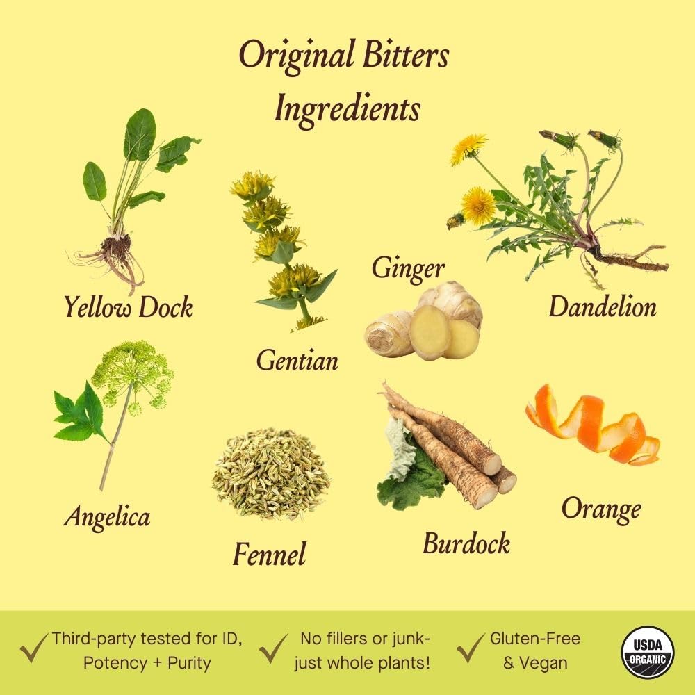 Urban Moonshine bitters with dandelion and burdock ingredients for gut health.