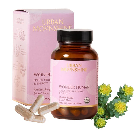 Urban Moonshine Wonder Human bottle promotes daily focus and balanced energy.