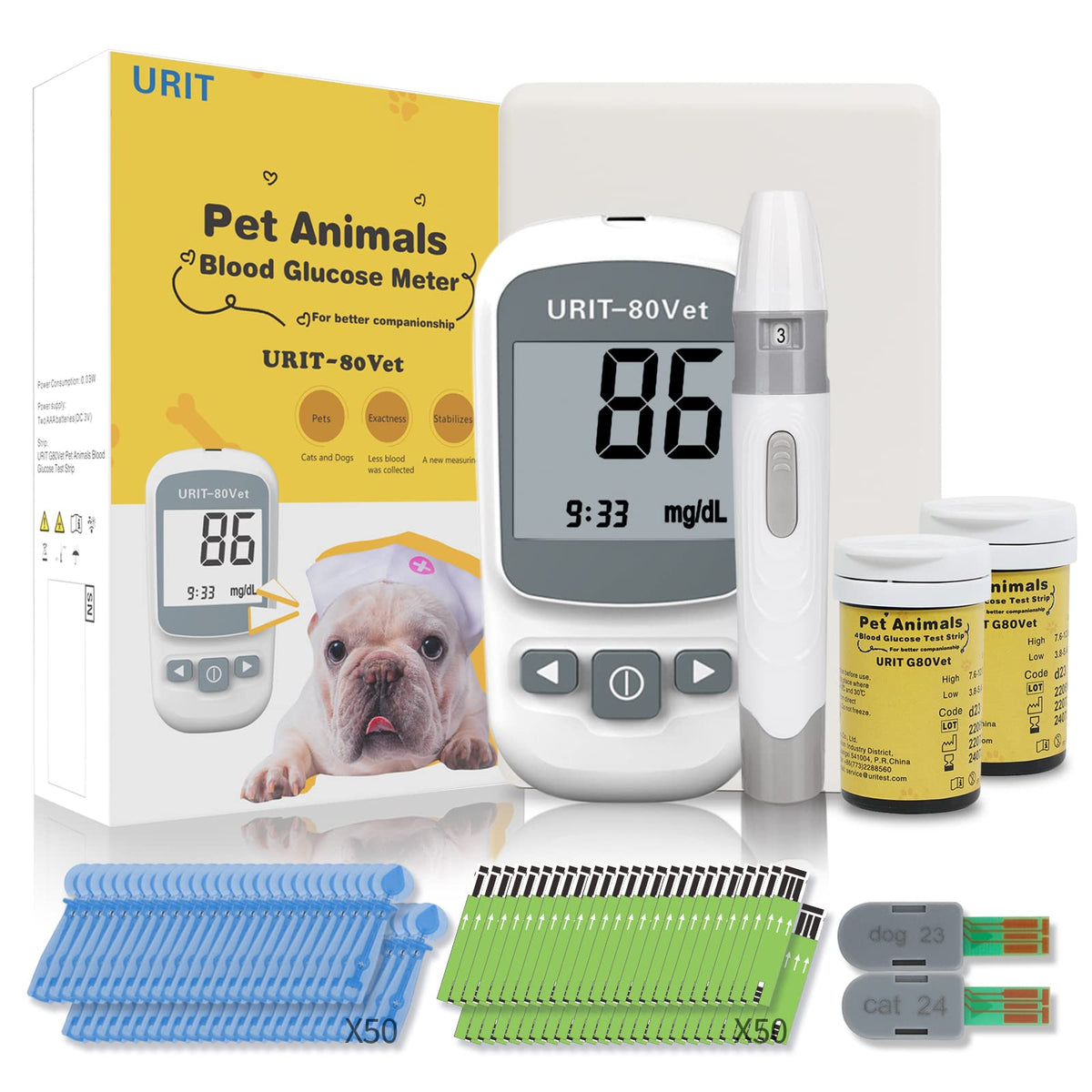 URIT-80Vet pet glucose meter front view for quick readings