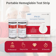 URIT hemoglobin test strips close-up highlighting lacet packaging for accuracy and ease