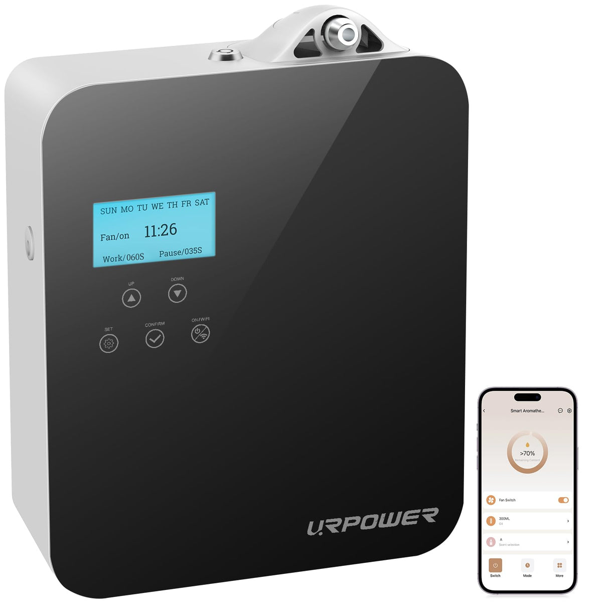 URPOWER 300ML Waterless Diffuser mounted on wall for even room-wide scent