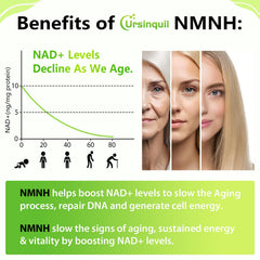 Ursinquil NMNH bottle back show supplement facts and gluten-free, soy-free claim