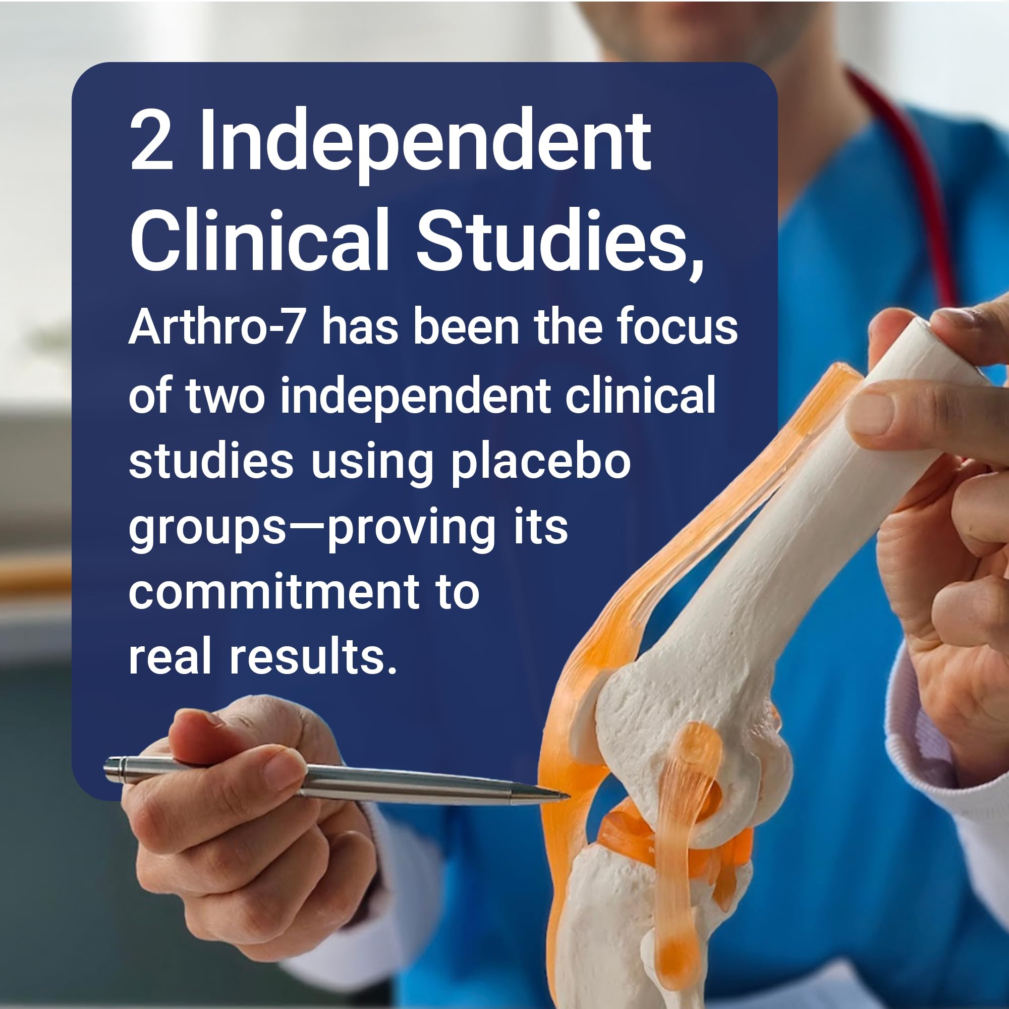 Arthro-7 bottle with glass and water ready for daily dose.
