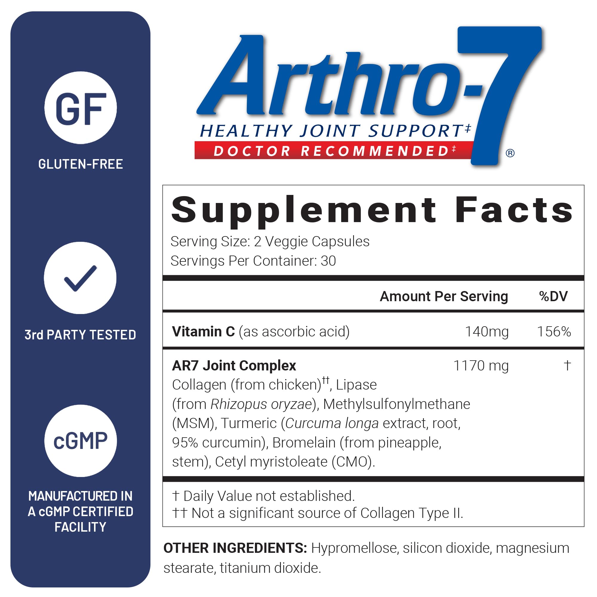 Arthro-7 label close-up highlighting collagen and turmeric components.