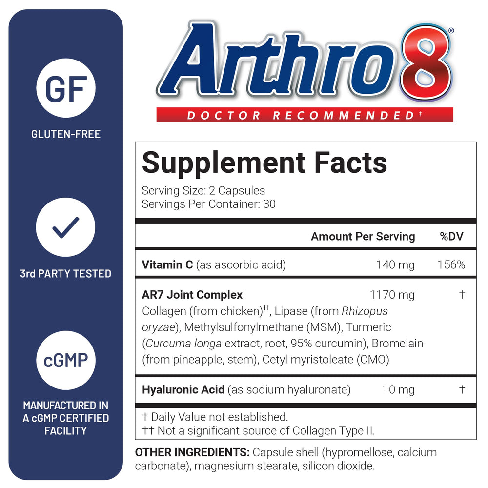US Doctors' Clinical Arthro8 pills outside bottle ready for daily use.