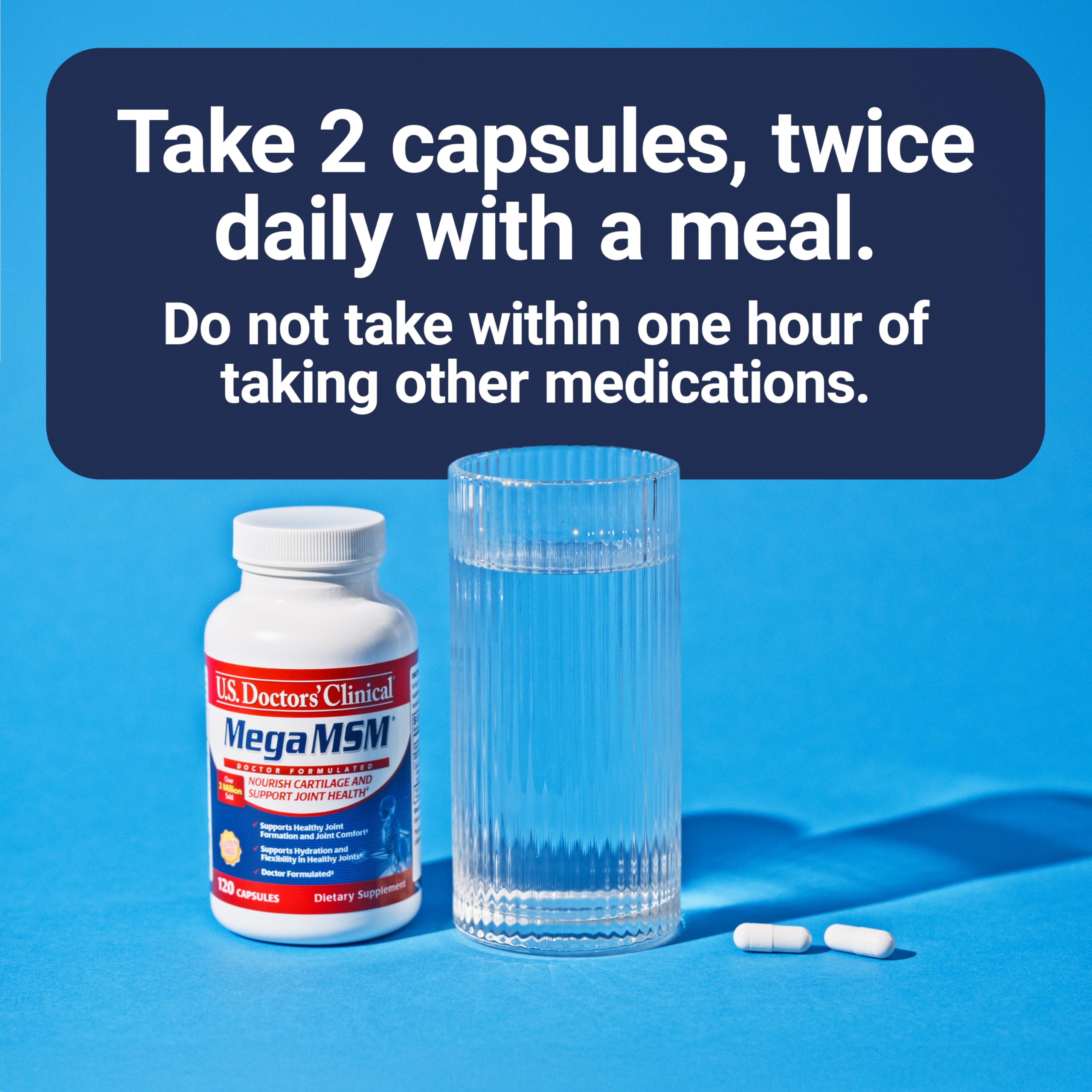 U.S. Doctors’ Clinical Mega MSM advisory board logo suggests doctor-backed formulation.