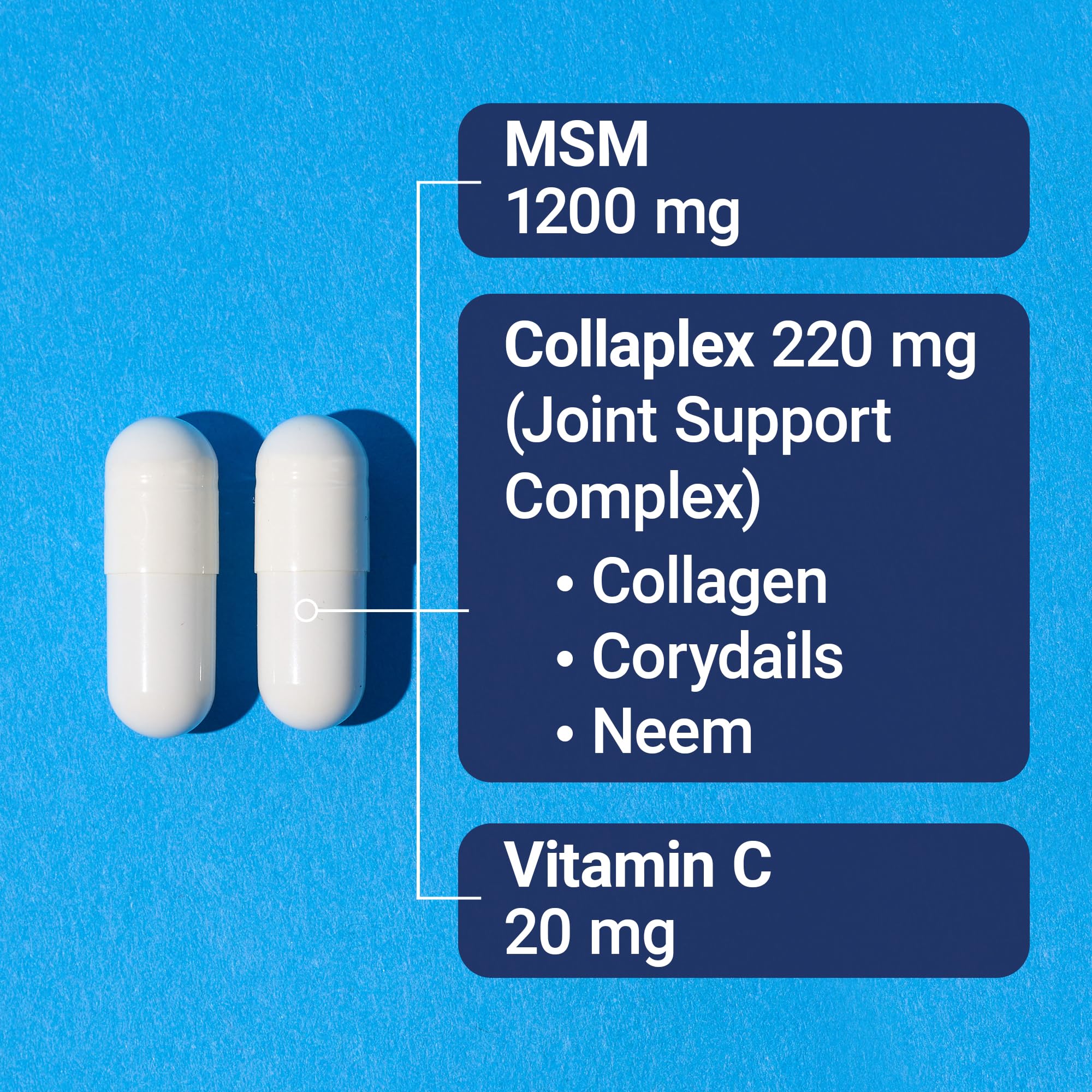 U.S. Doctors’ Clinical Mega MSM capsules close-up shows high-quality, easy-to-swallow capsules.