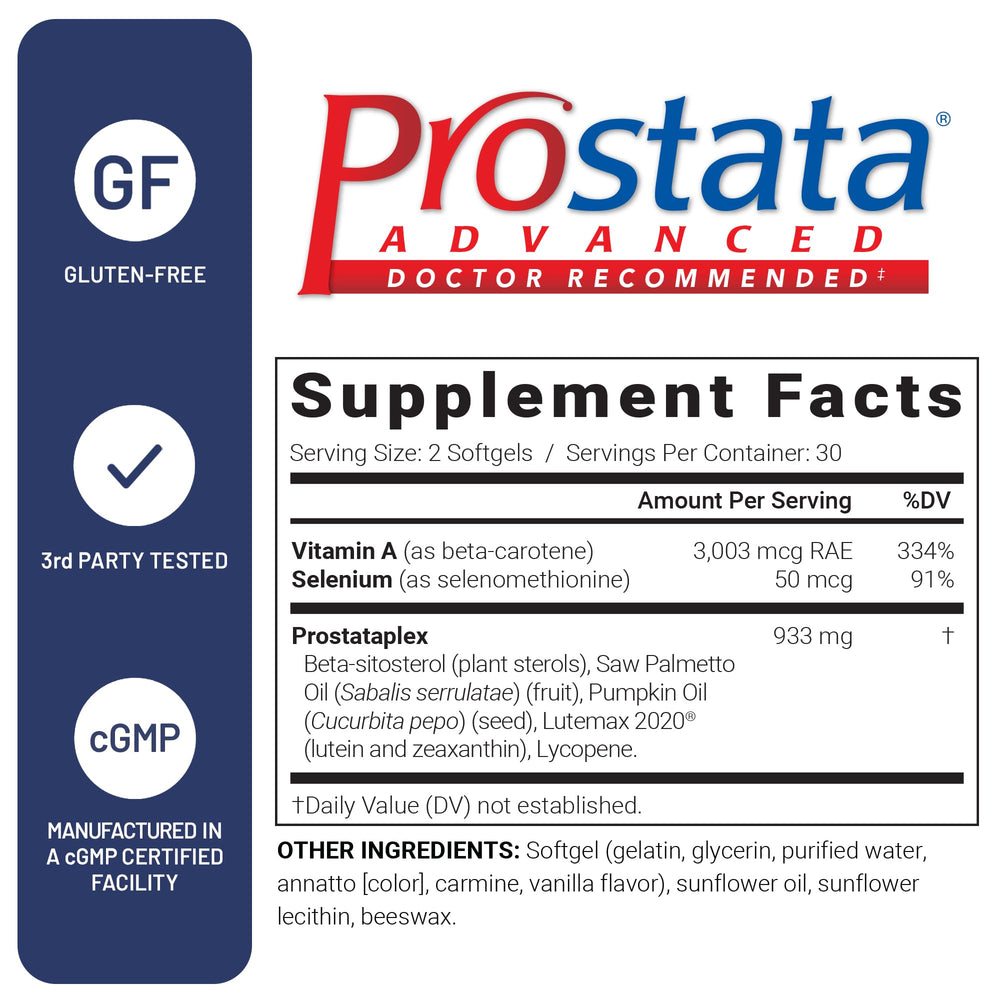 US Doctors' Clinical Prostata Advanced ingredients diagram showing saw palmetto and pumpkin seed.