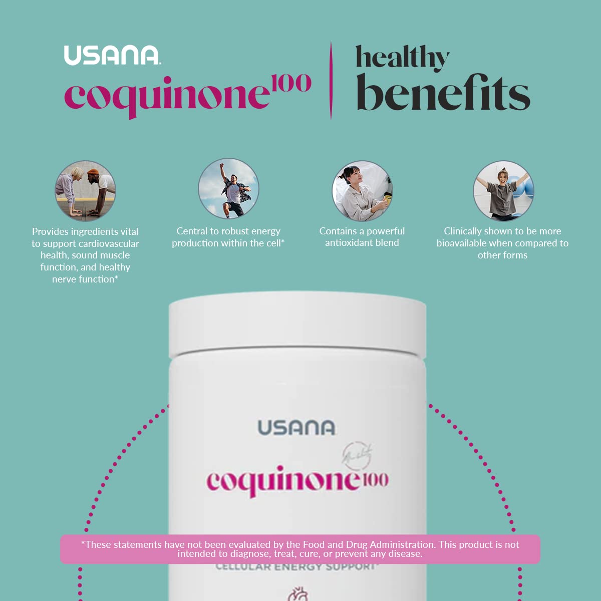 USANA CoQuinone 100 alpha-lipoic acid graphic highlighting enhanced absorption.