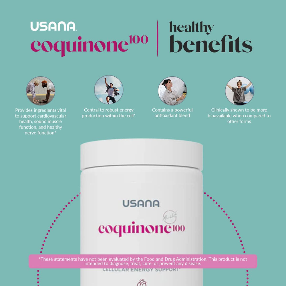 USANA CoQuinone 100 alpha-lipoic acid graphic highlighting enhanced absorption.