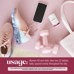 USANA EstroPro daily routine image shows convenient use with a glass of water