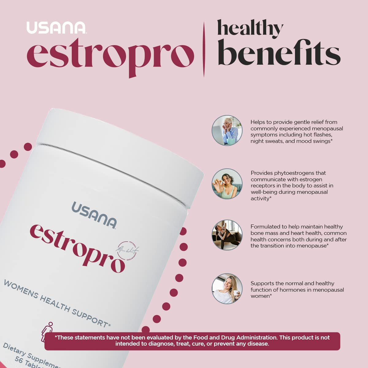 USANA EstroPro ingredients label emphasizes phytoestrogens for menopausal comfort