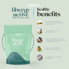 USANA Fibergy Active mixed drink image shows vegan-friendly fiber addition for beverages.