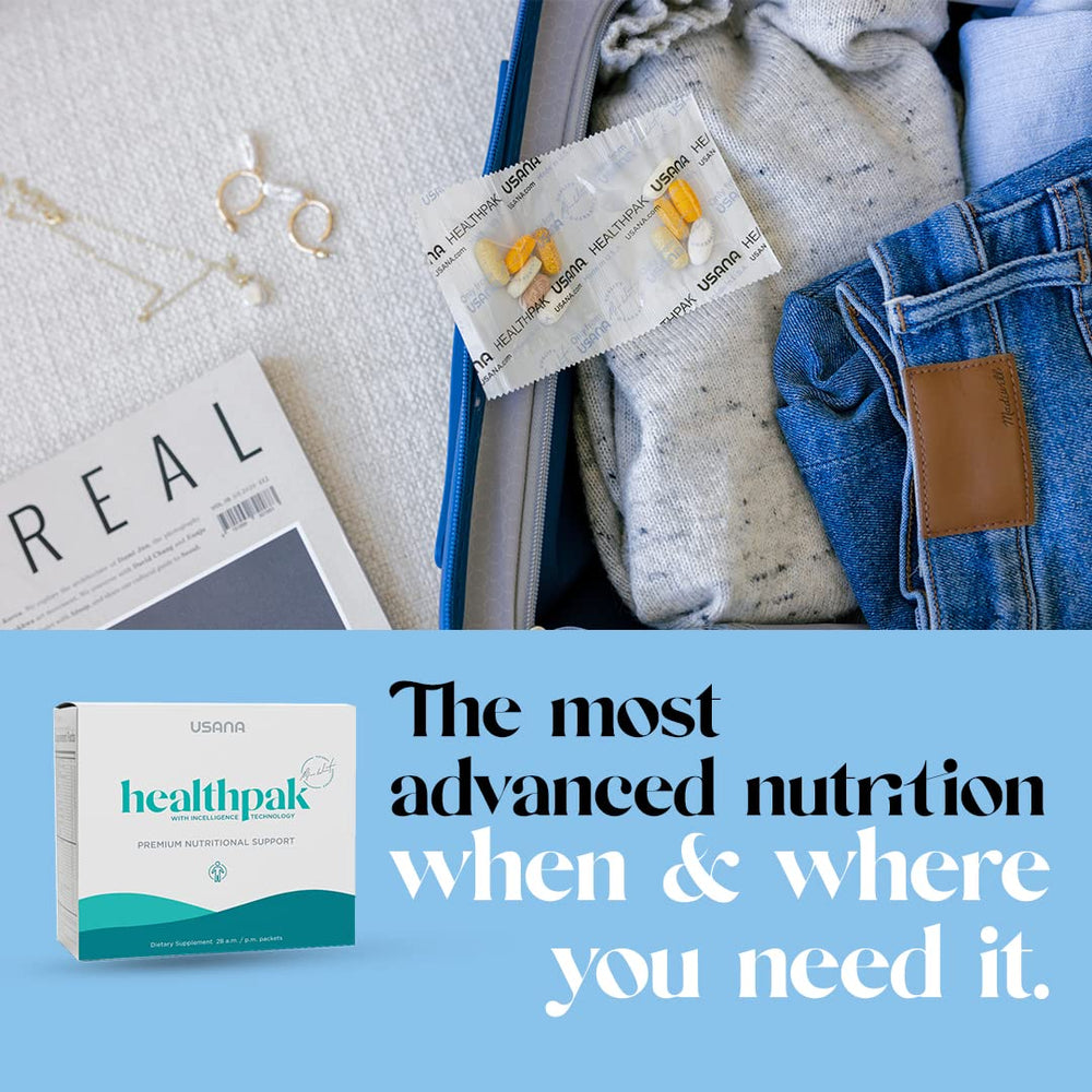 USANA HealthPak packaging layout showing convenient daily AM/PM system