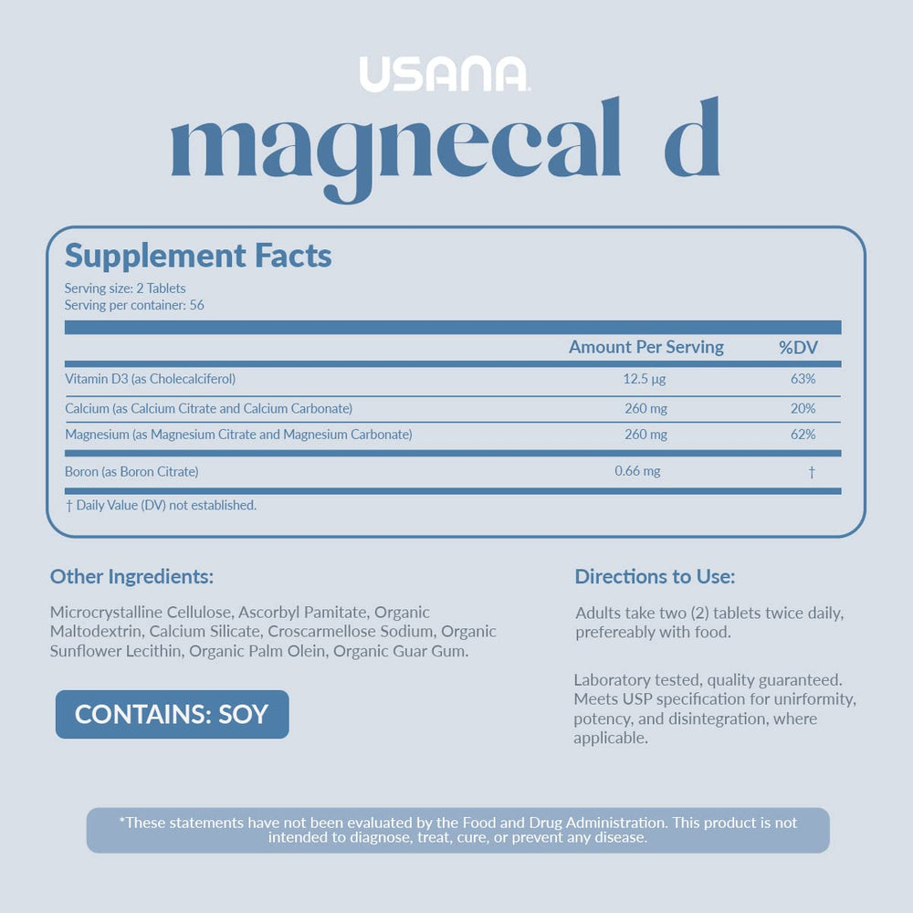 USANA MagneCal D 112 tablets bottle side view for daily routine