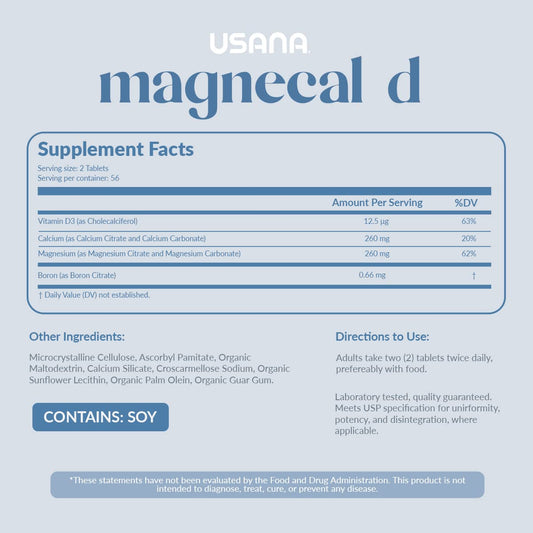 USANA MagneCal D 112 tablets bottle side view for daily routine