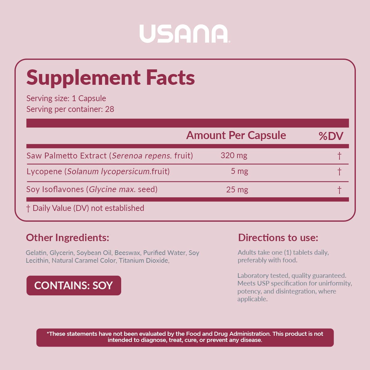 USANA Palmetto Plus bottle highlighting lycopene and antioxidant benefits.