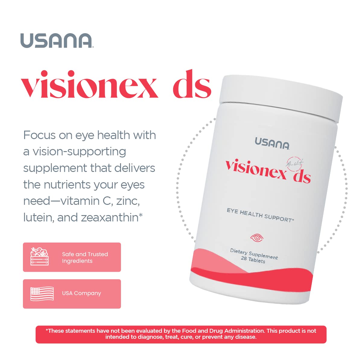 Close-up of Visionex DS tablets in pack for daily eye health