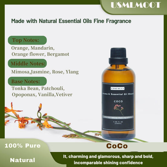 USMLMOOT Coco essential oil bottle closeup highlights quality and natural ingredients