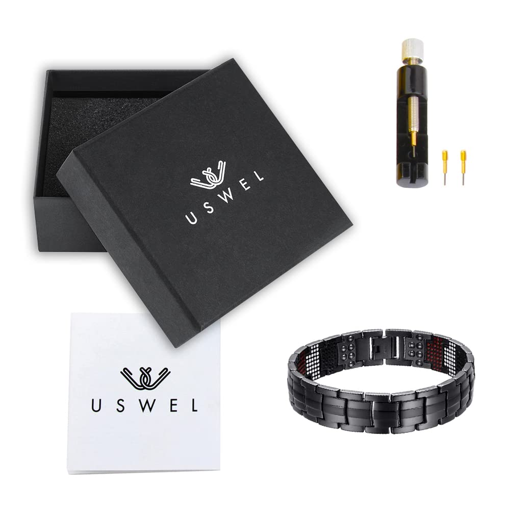 Gift-ready USWEL box with bracelet and sizing tool for easy gifting.