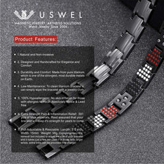 USWEL magnetic bracelet worn on wrist highlighting adjustable fit for all-day comfort.