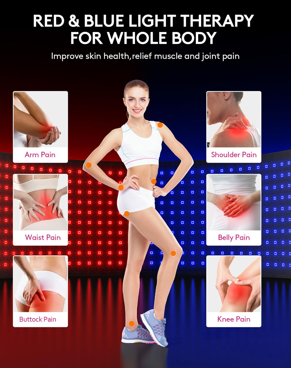 UTK blue red light therapy mat 210 LEDs tri-band lighting