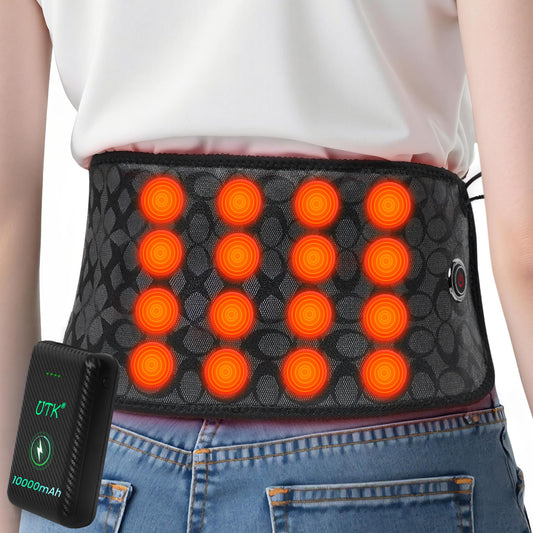 UTK cordless far infrared heating pad worn at the waist for soothing lower back warmth.
