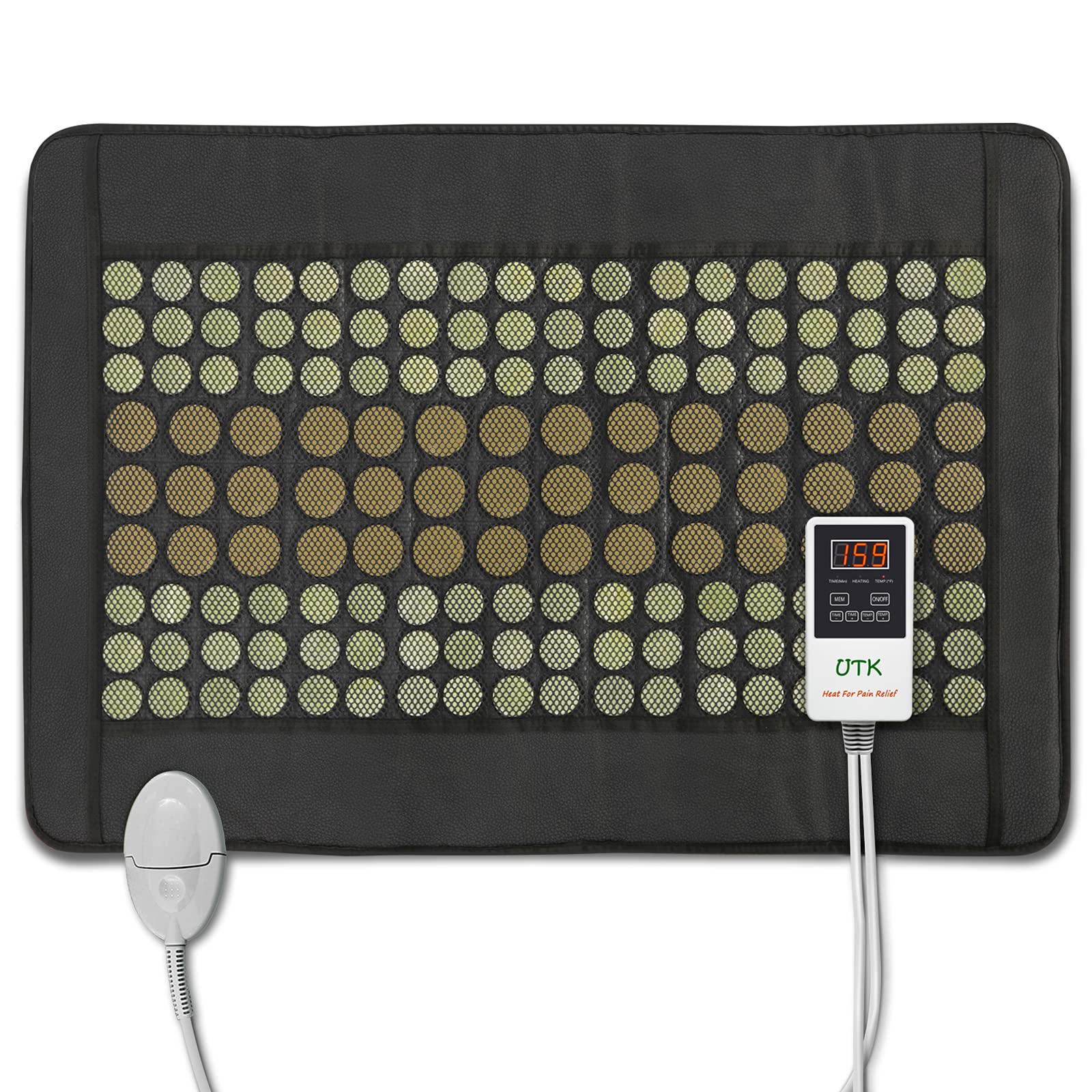 UTK far infrared heating pad back view showing broad heat coverage for relief