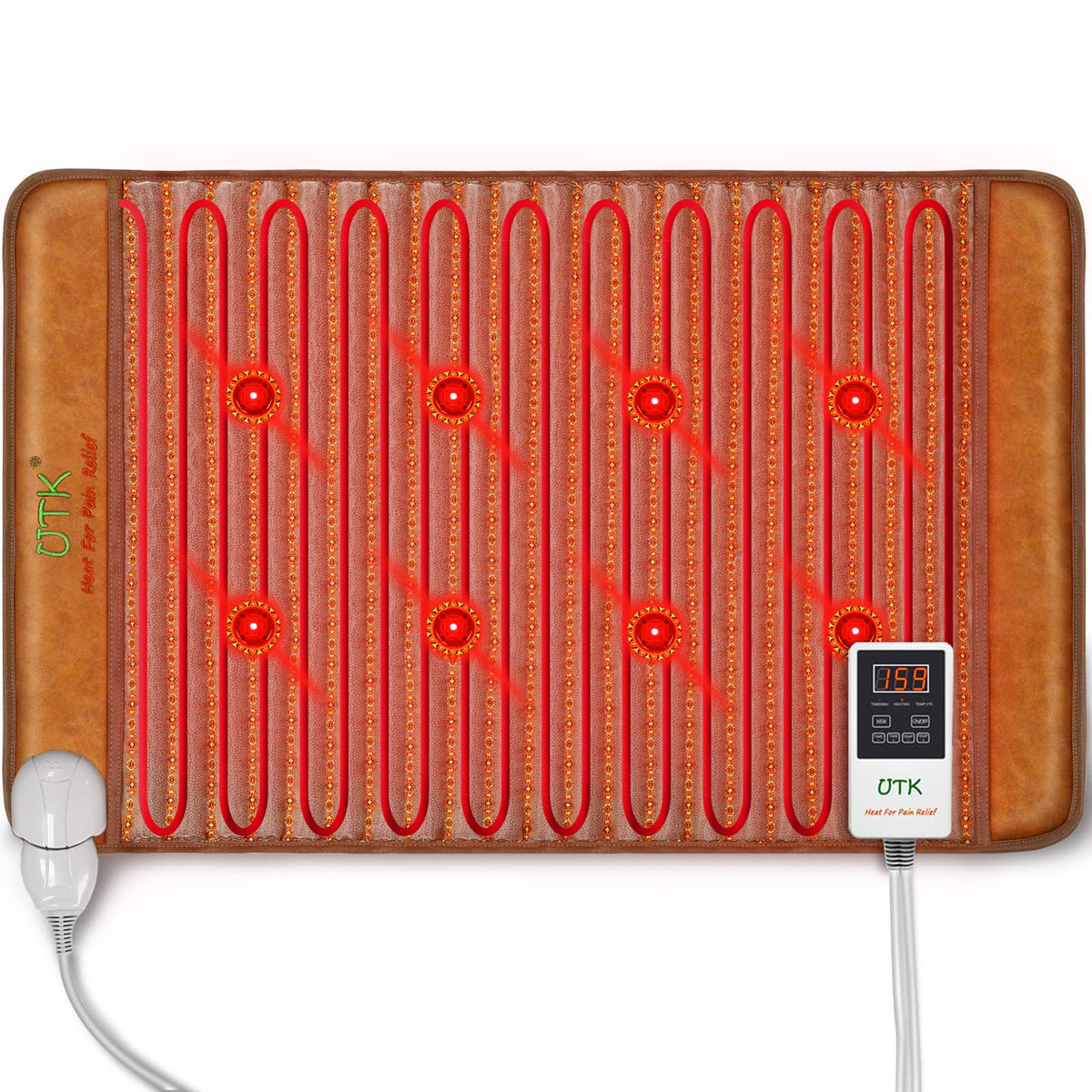 UTK far infrared heating pad, front view, soothing back relief and muscle warmth.