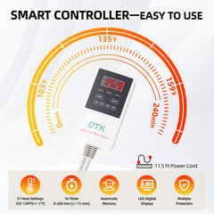 UTK heating pad placed on the knee for flexible positioning and warmth.