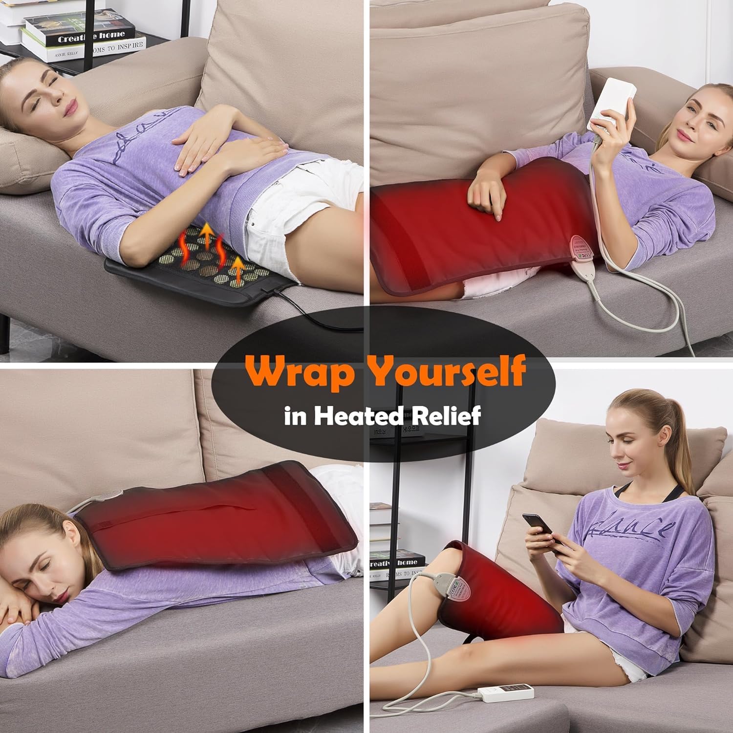 UTK heating pad strap secured to a chair for hands-free comfort