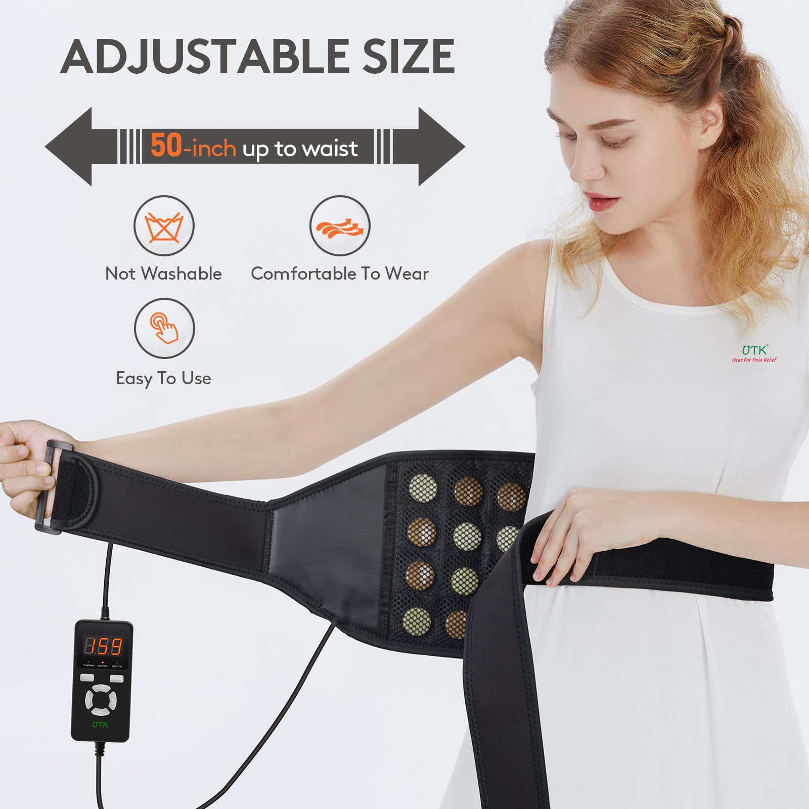 UTK belt-style heating pad for back, abdomen, and thighs
