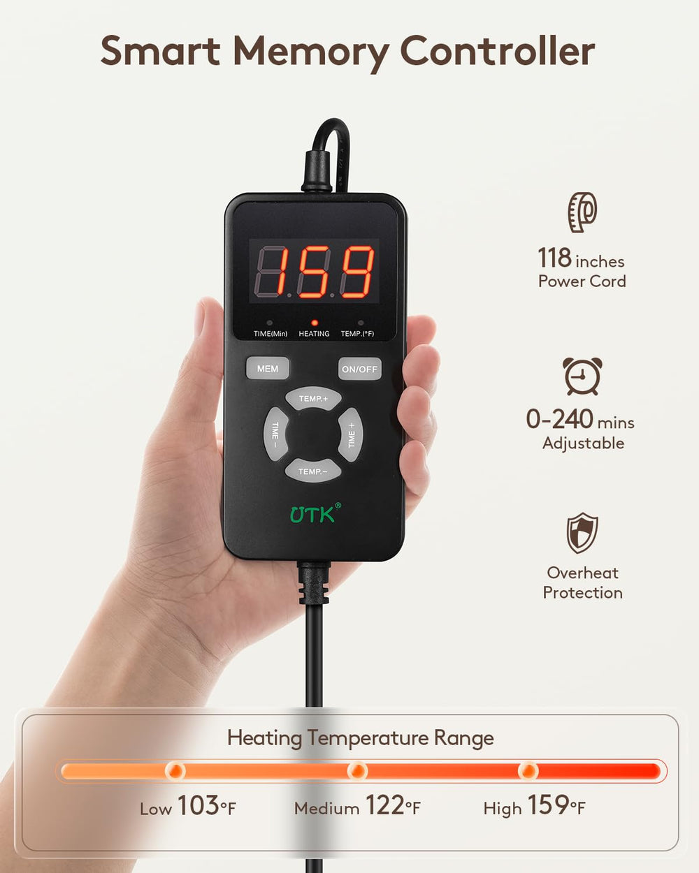UTK portable large heating pad suitable for on-the-go relief.